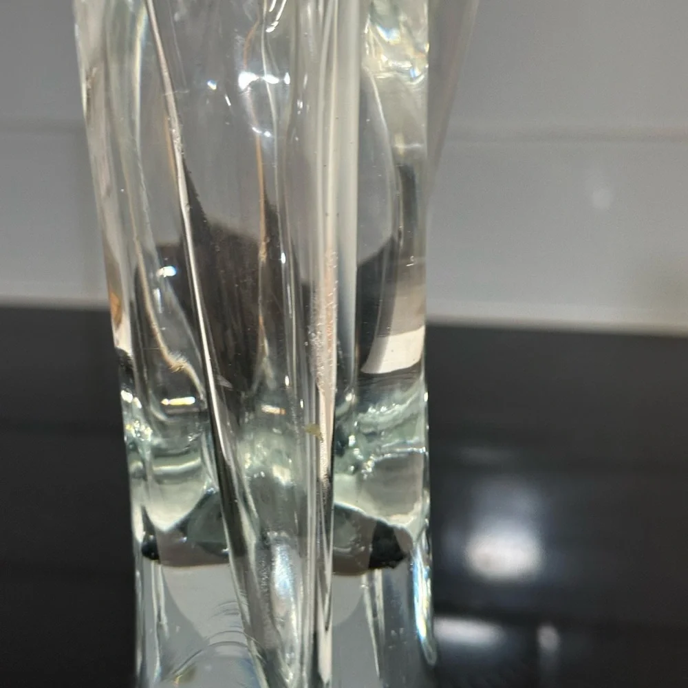 Modern Blown Glass Art Vase Clear And White Heavy 12” Vase